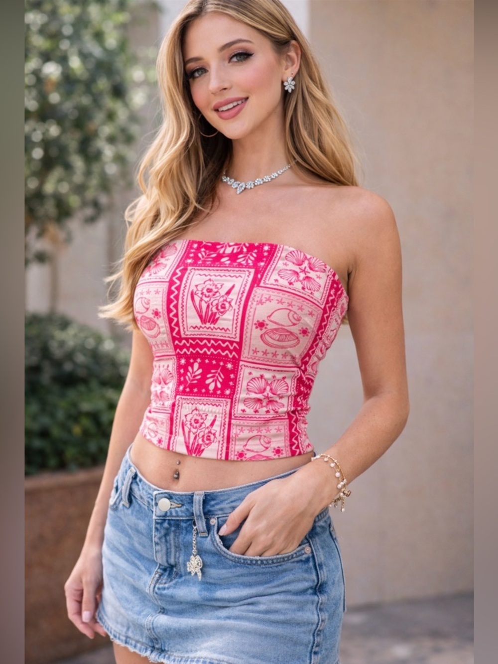 Y2K Pink Floral Strapless Tube Top Size S NWT Forever 21 Cute Summer Top